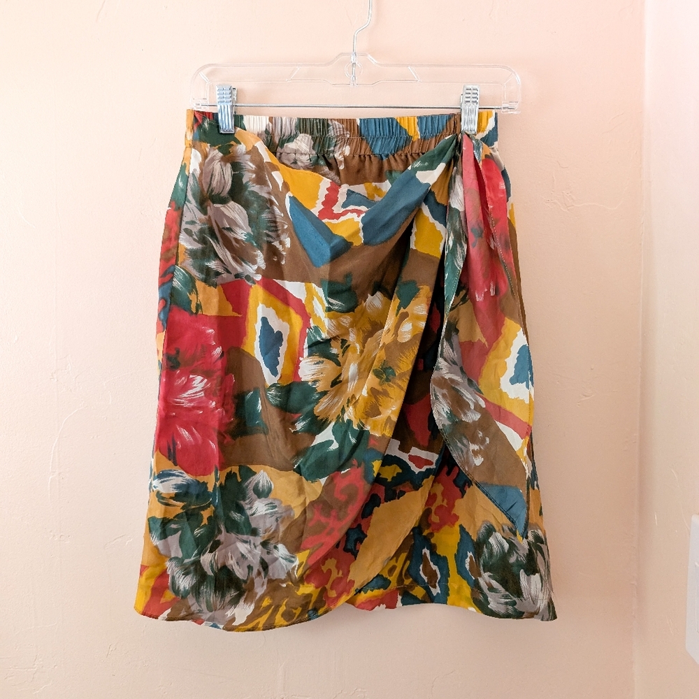 Vintage Rue 21 Y2K Colorful Tropical Print 100% Silk Skirt - Size Small